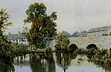William Fraser Garden A Stone Bridge Leading into a Village painting